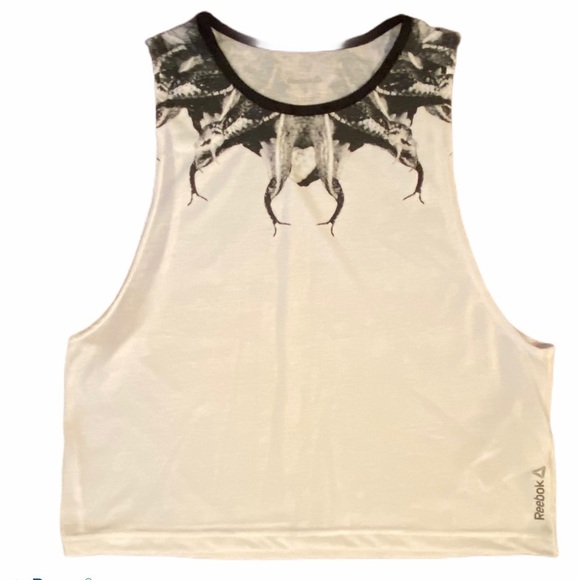 Reebok Cropped Muscle Tank- Cardio Fashion Snake Design White Small - Picture 3 of 4